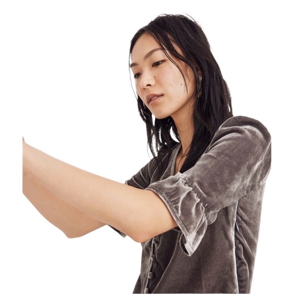 Madewell “Velvet Daylight” Short Sleeve button down top, size 00 in grey 🖤 - Picture 6 of 11